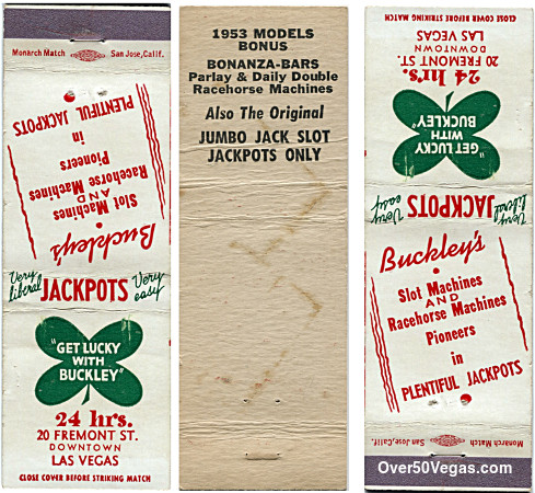 Buckley's Jackpot Club matchcover Las Vegas, NV
